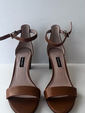 Nine West Brown Open-Toe Ankle-Strap Block Heels